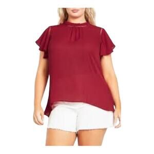 City Chic Kiss Me Quick Crochet Trim Top In Love Red New With Tags